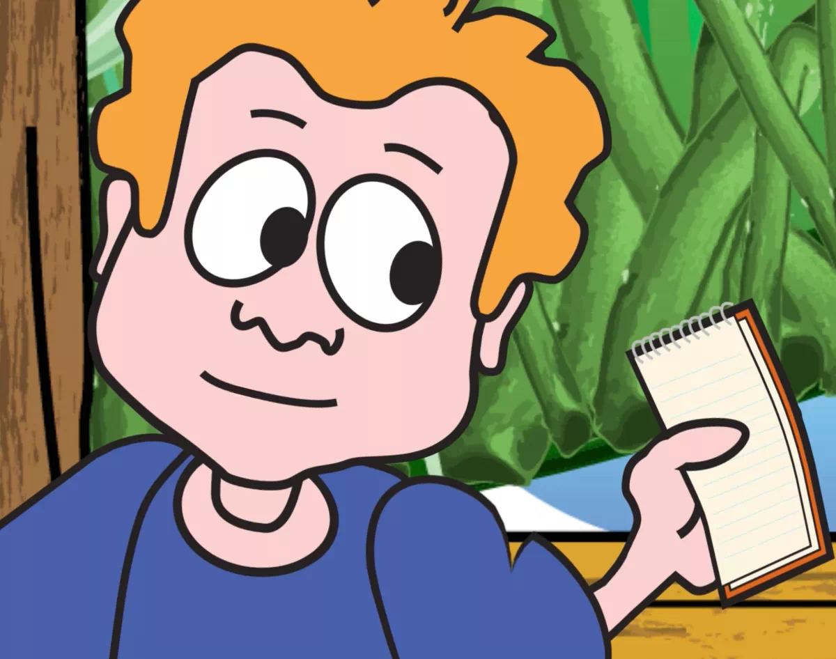 Image of Timmy holding his notepad