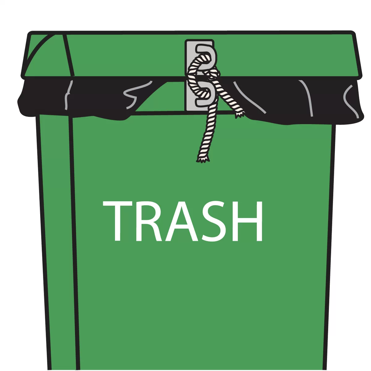 Image of trash can with the rope design lockable lid that Tanisha's group came up with