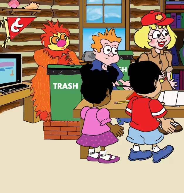 This is the left side of a cross page image of all the characters inside the clubhouse as Hector enters with two new characters. 