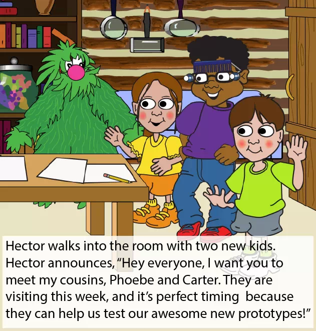 This is the right side of the cross page image featuring Hector as he introduces Phoebe and Carter.