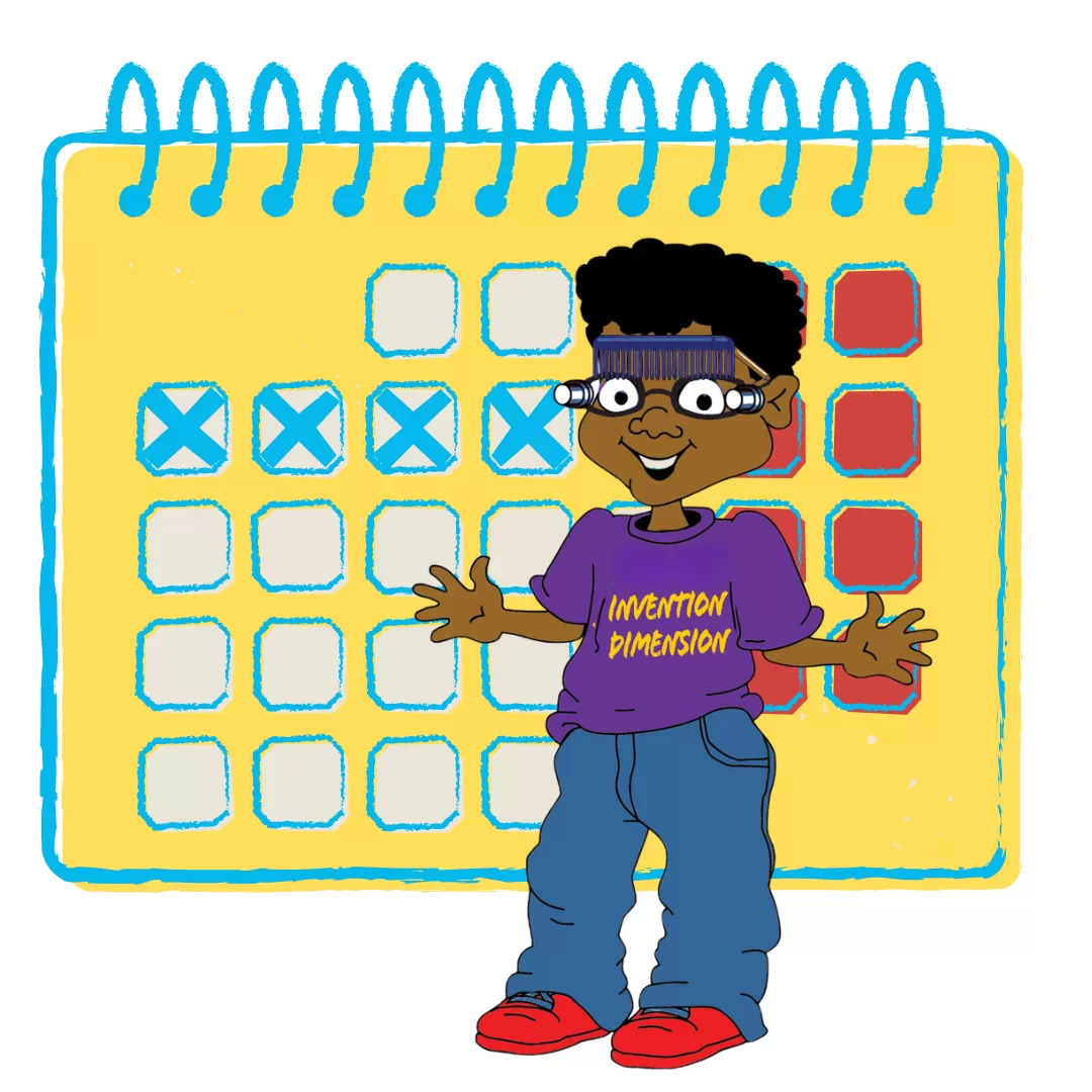 Image of Calendar with several X's over days and Hector standing beside calendar